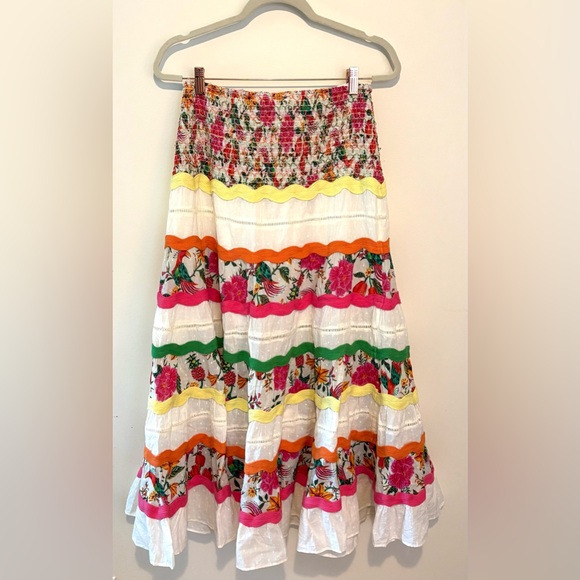 Farm Rio toucans garden midi skirt with ric rac trim - Picture 6 of 7